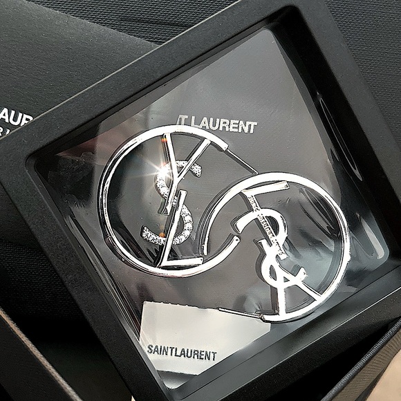 Authentic YSL Saint Laurent Monogram-Hoop Logo Earring Set - Picture 4 of 17